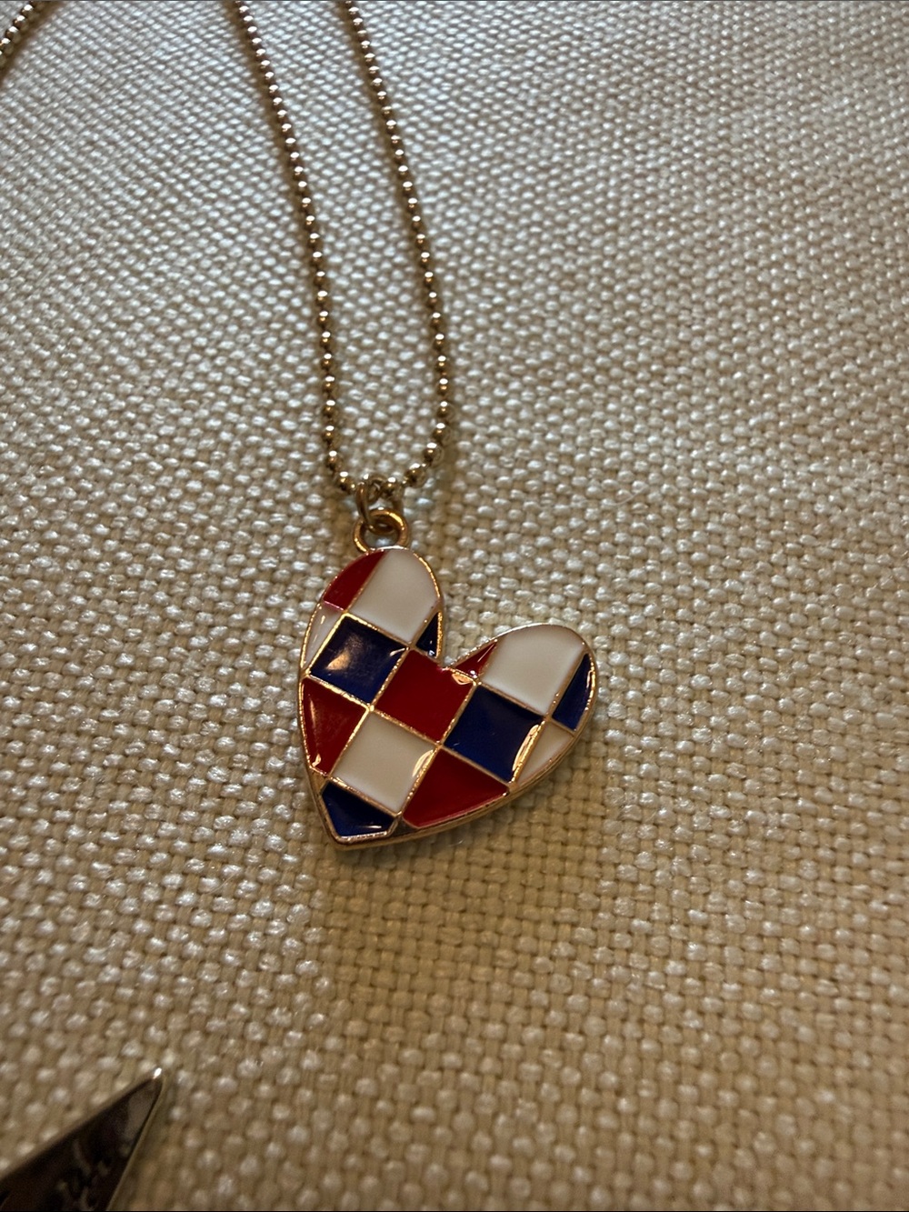 Erimish Gold Tone Heart Necklace with Red, White & Blue Enamel- 20”